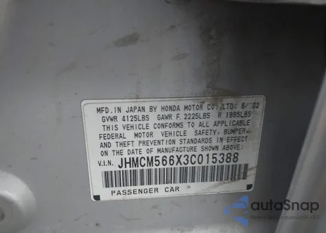 2003 Honda Accord Ex z USA, uszkodzony, nr VIN 0JHMCM566X3C01538